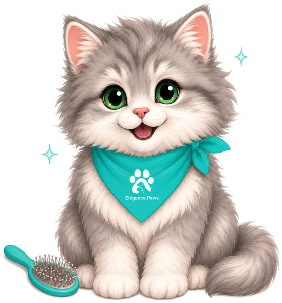 Cat grooming - kitten being brushed