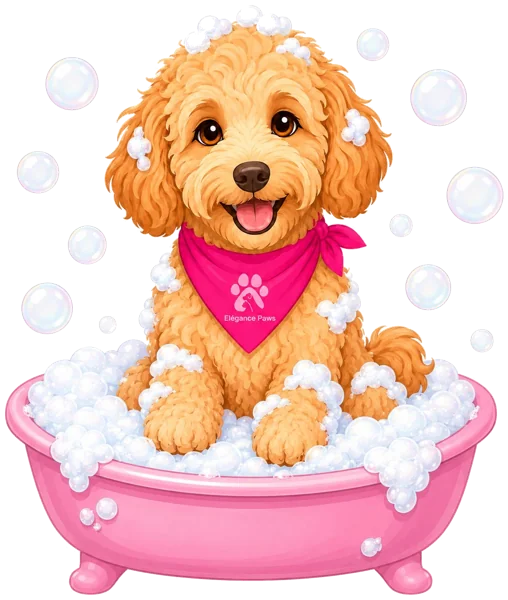 Dog grooming - doodle in a bubble bath