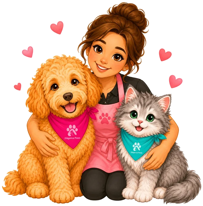 Elegance Paws groomer with dog and cat